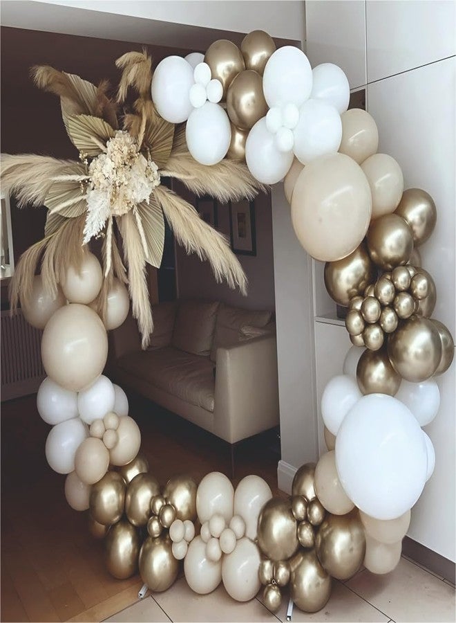 YOURS DECOR مجموعة زينة بالونات عيد ميلاد سعيد من يورز ديكور - 47 قطعة من بالونات بيضاء وذهبية كرومية ورملية بيضاء لحفلات أعياد الميلاد والاحتفالات | زينة عيد ميلاد للأطفال والكبار - Image 4